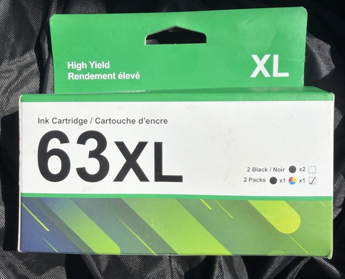 63XL High Yield Ink Cartridge 2 Pack, Black/Tri-Color for Printers, Model 63XL