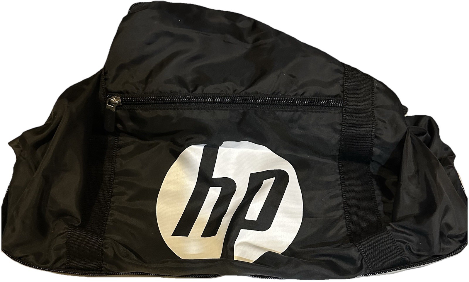 HP BLACK NYLON LOGO TOP ZIP TOTE WITH FRONT BACK ZIP POCKETS COMPUTER TECH BAG