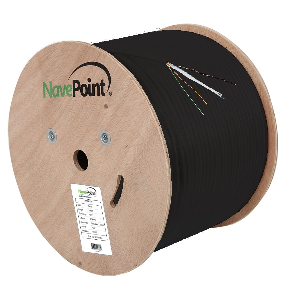 CAT6A Cable CMR Copper Riser UTP 23 AWG 500 MHz Ethernet – 1000 Ft Black Bulk
