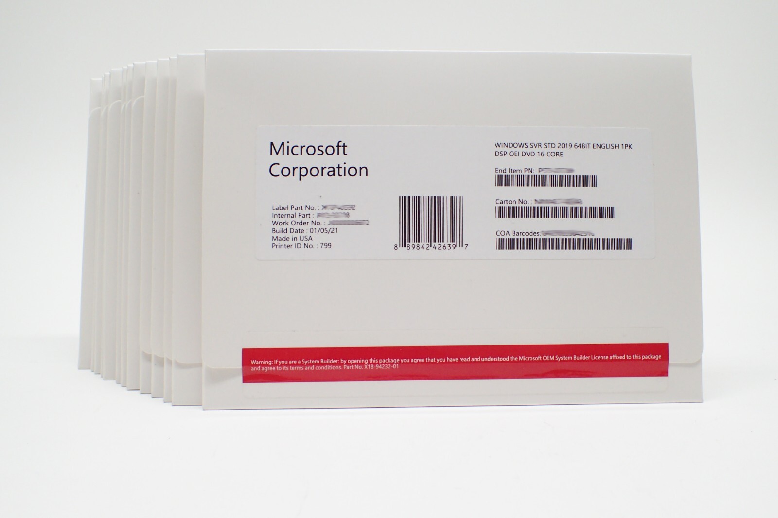 Microsoft Windows Server 2019 Standard DVD Kit Media + Key 16-Core 1PK