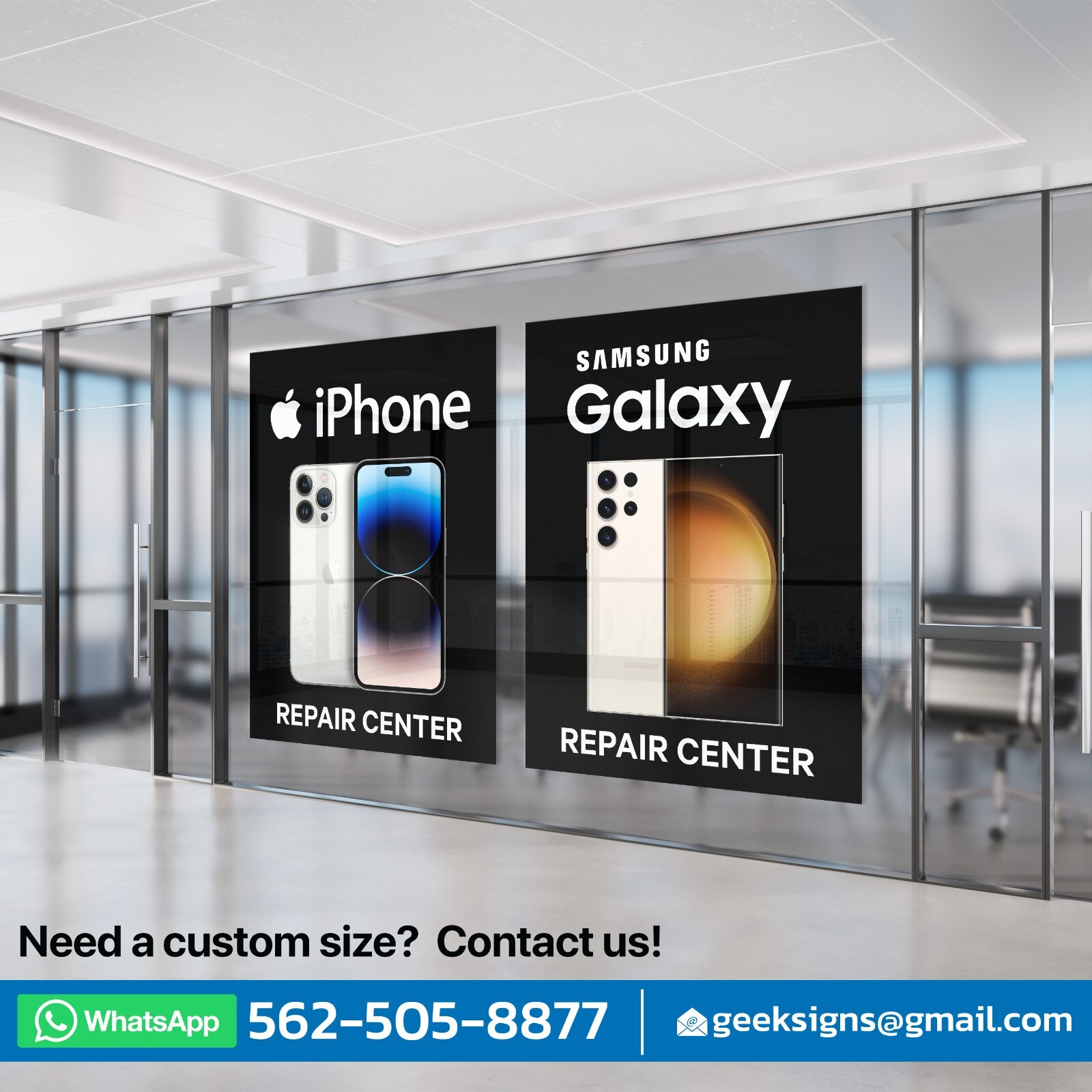 iPhone Galaxy cell phone repair sign poster perforated window decal sticker