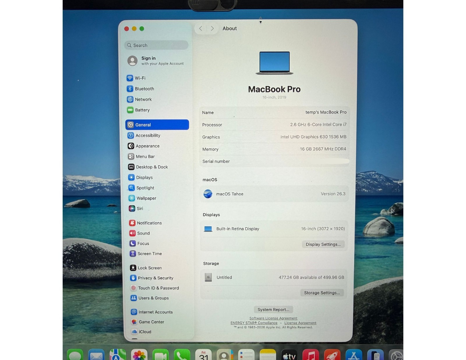 Apple MacBook Pro 16in 2019 i7 2.6GHz 16GB 512GB SSD Radeon 5500M A2141