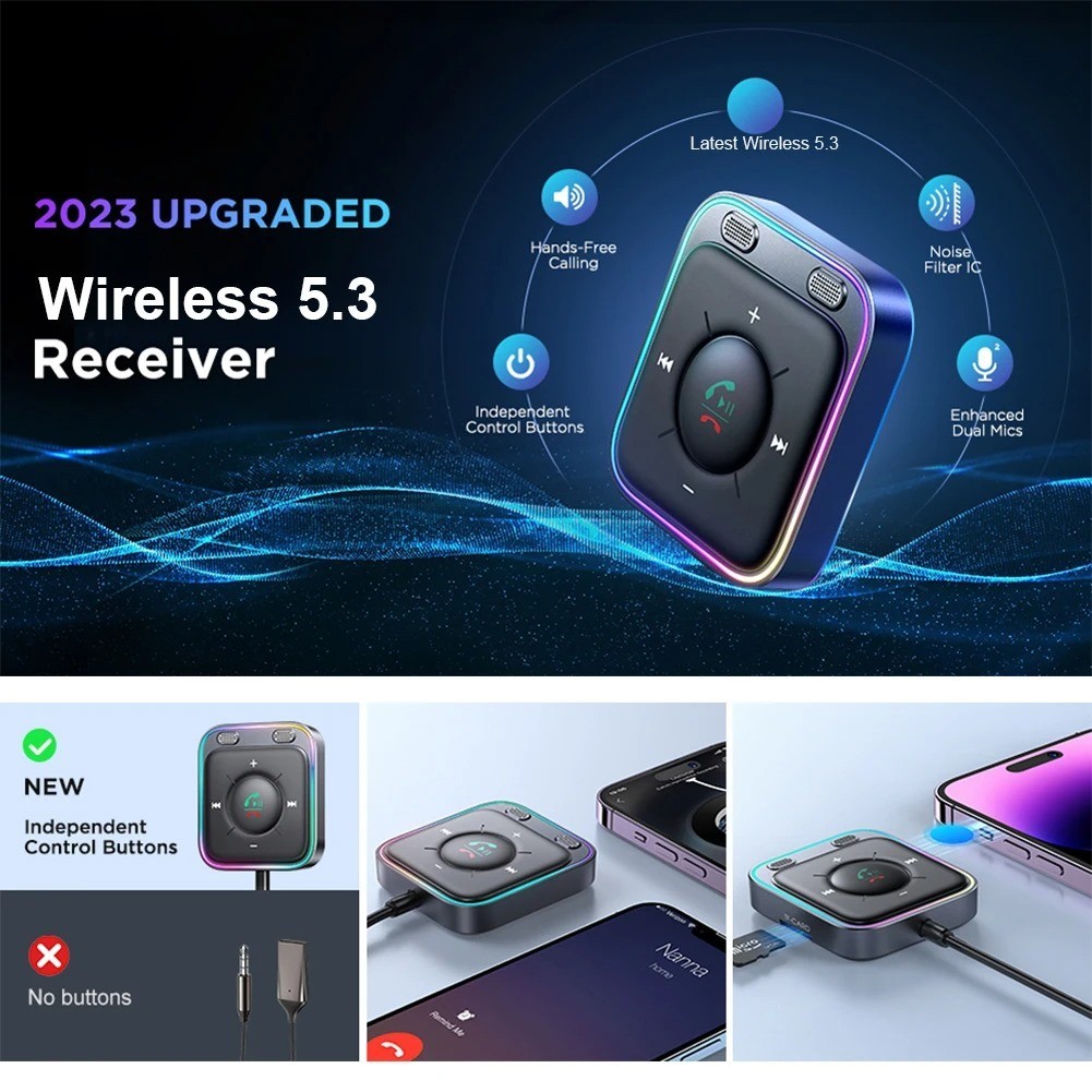 UGREEN Bluetooth 5.4 Car Receiver Adapter USB AUX with Mics Car Kit Stereo Audio