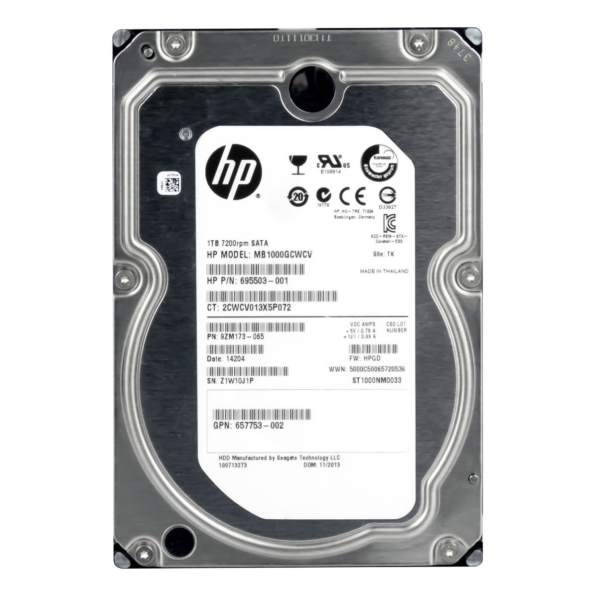 HARD DRIVE HP 695503-001 MB1000GCWCV 1TB 7.2K 128MB SATA III 3.5”
