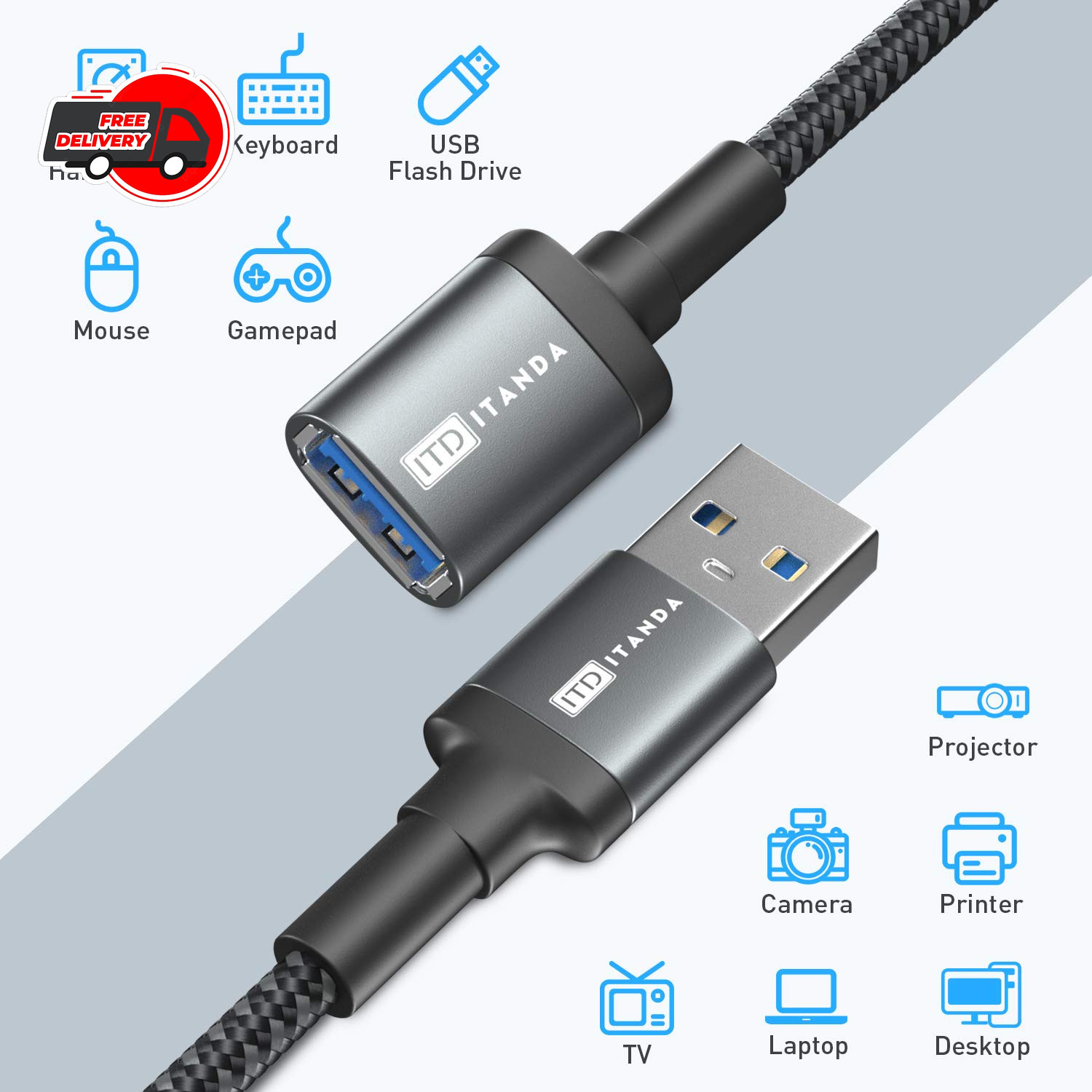 10FT USB Extension Cable USB 3.0 Extension Cord Type A Male to Female5Gbps Da…