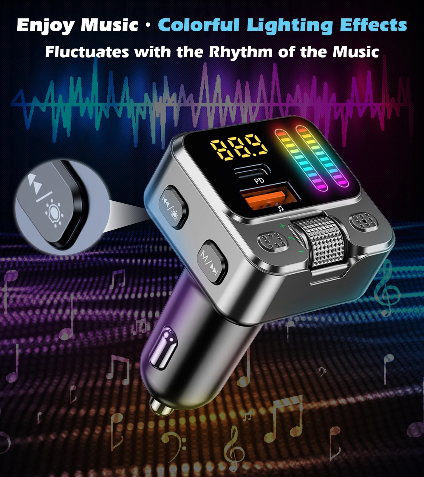 Bluetooth 5.3 Car Adapter with FM Transmitter 42W PD Fast Charging, Wireless…