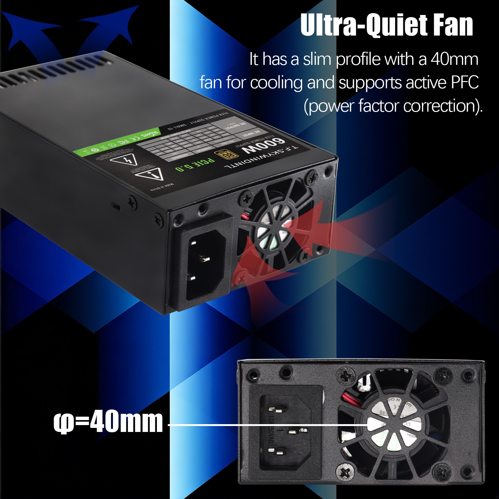600W FLEX ATX Power Supply Modular, 80+ Gold, PCIe 5.0 GPUs 6+2 pin Connectors