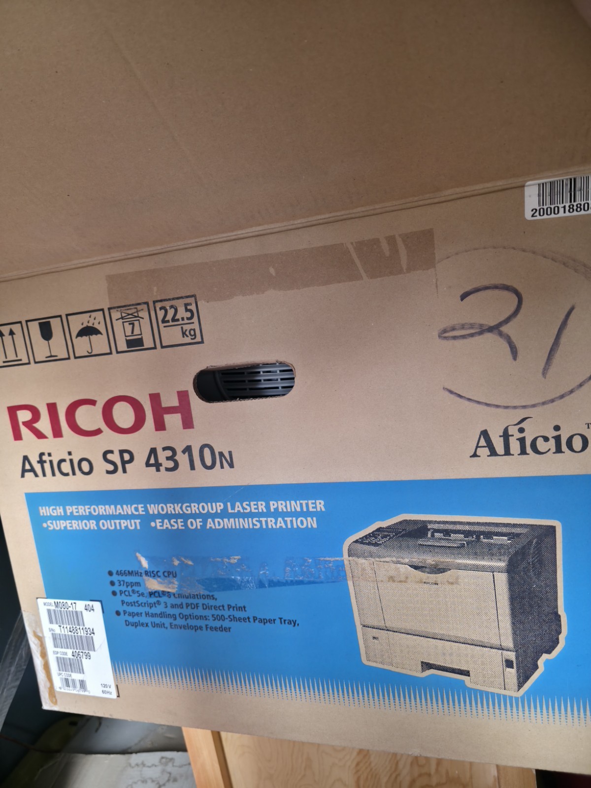 Ricoh Aficio SP4310N Laser Printer-Monochrome New Open Box