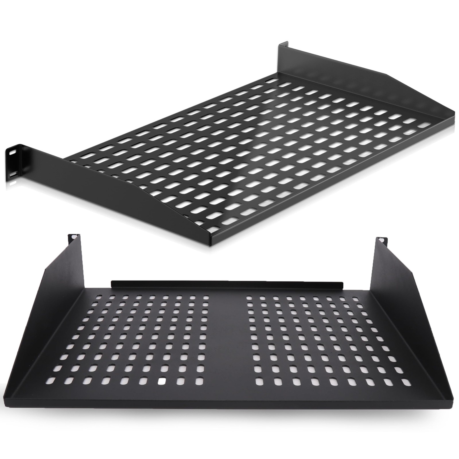 Pyle 19-Inch 1U+2U Server Rack Shelves – Universal Mounting 2 Pack, Black