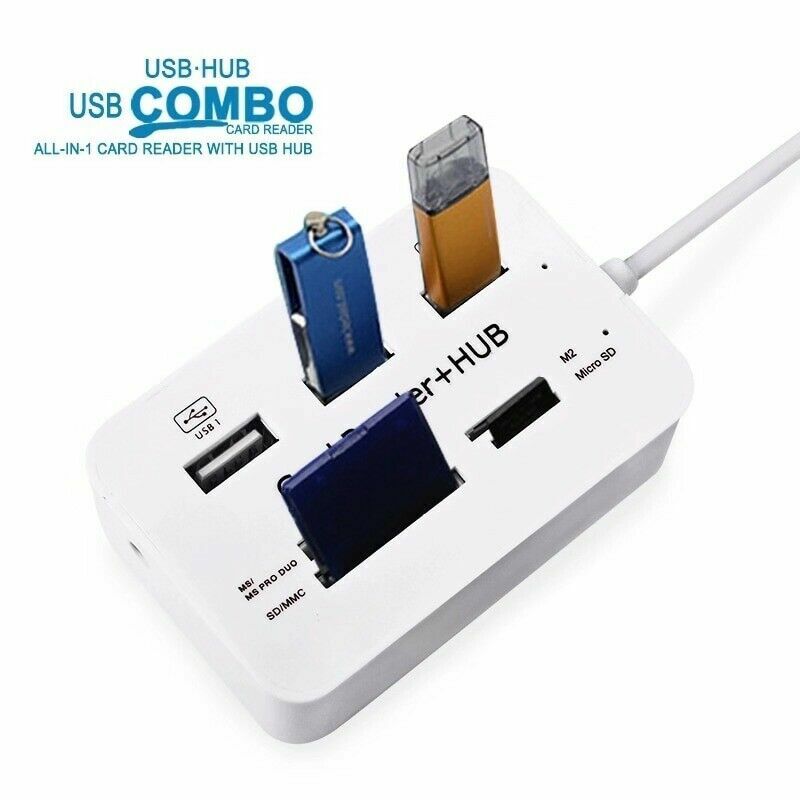 Aluminum 3 Port USB 3.0 Hub MS SD M2 TF Multi-In-1 Memory Card Reader Adapter US
