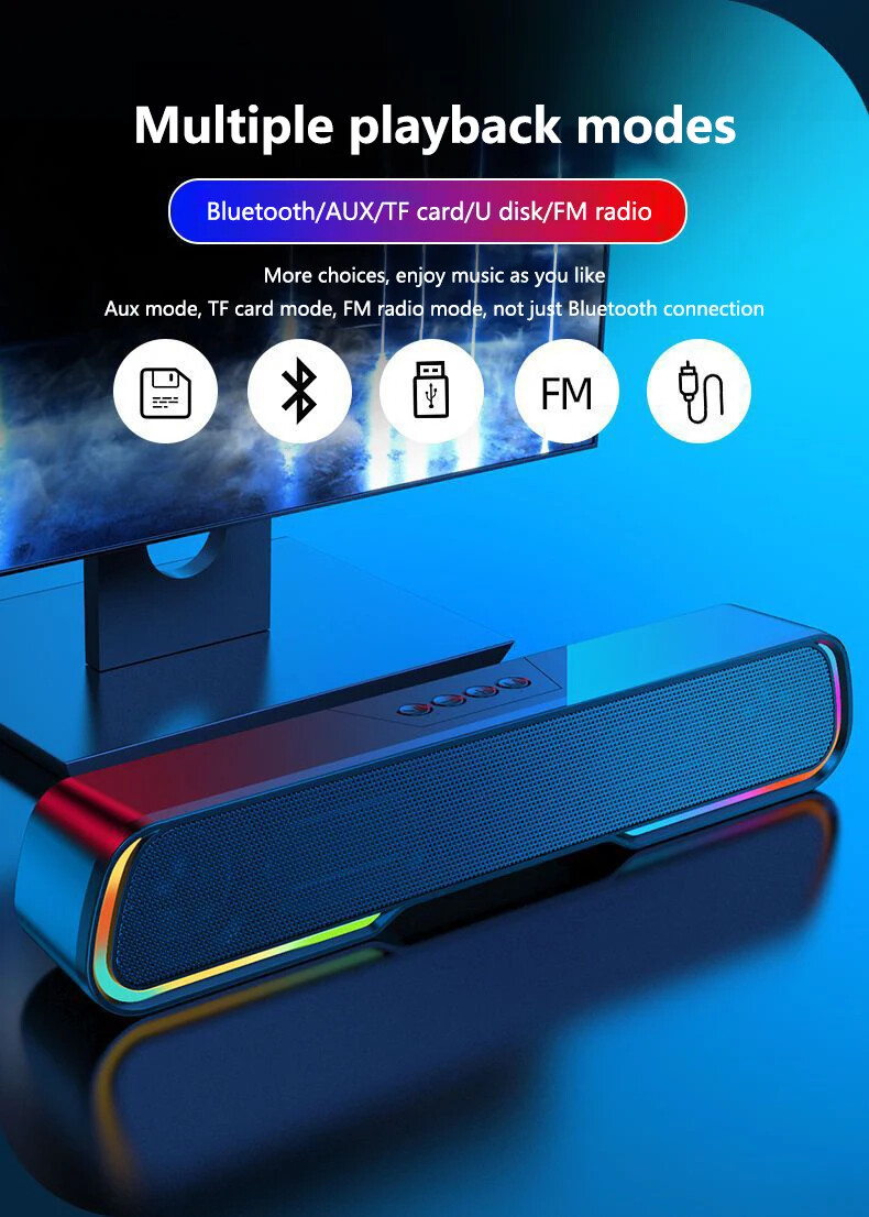 Wireless Computer Speakers Soundbar Stereo Bass Sound for Desktop PC Laptop US