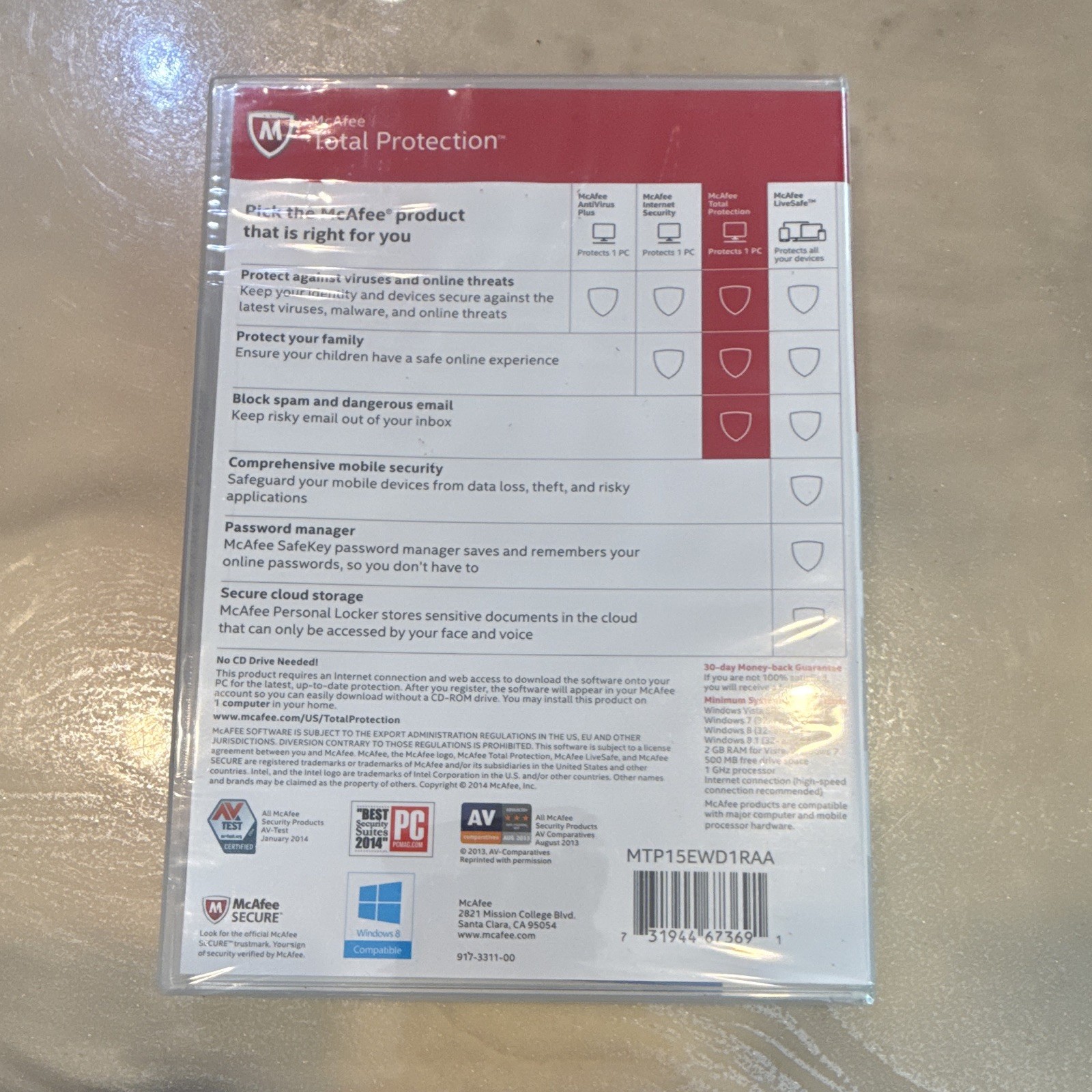 McAfee Total Protection Antivirus 1 Device 1-Year Product Key Card Windows