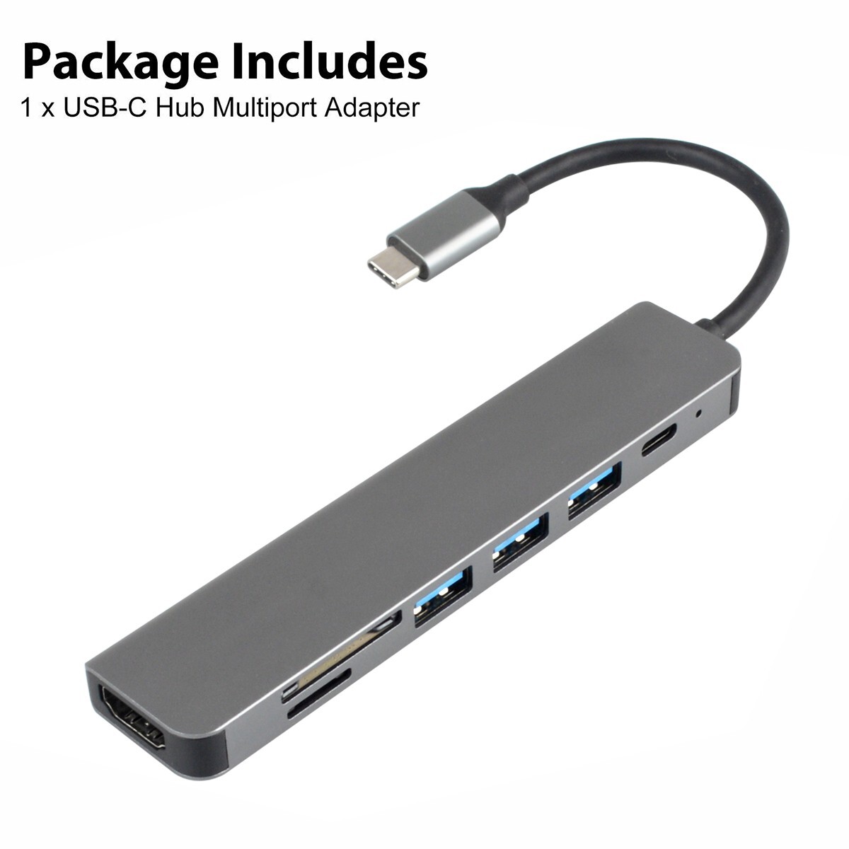 7 In 1 USB-C To HDMI Adapter SD/TF Card Reader 3x USB 3.0 For MacBook Pro/Air