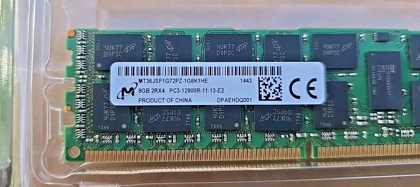 Dell 8GB DDR3 1600MHz PC3-12800R ECC RDIMM 2Rx4 240-Pin MTA36ASF1G72PZ