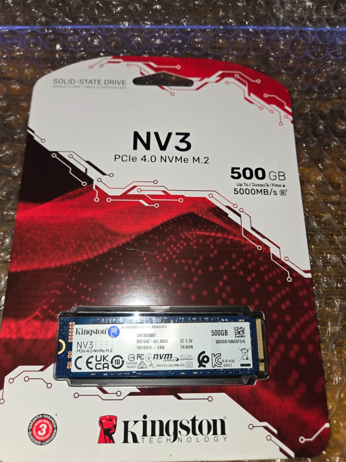 Kingston NV3 500GB M.2 2280 PCIe 4.0 x4 NVMe Internal SSD SNV3S/500G 3D NAND