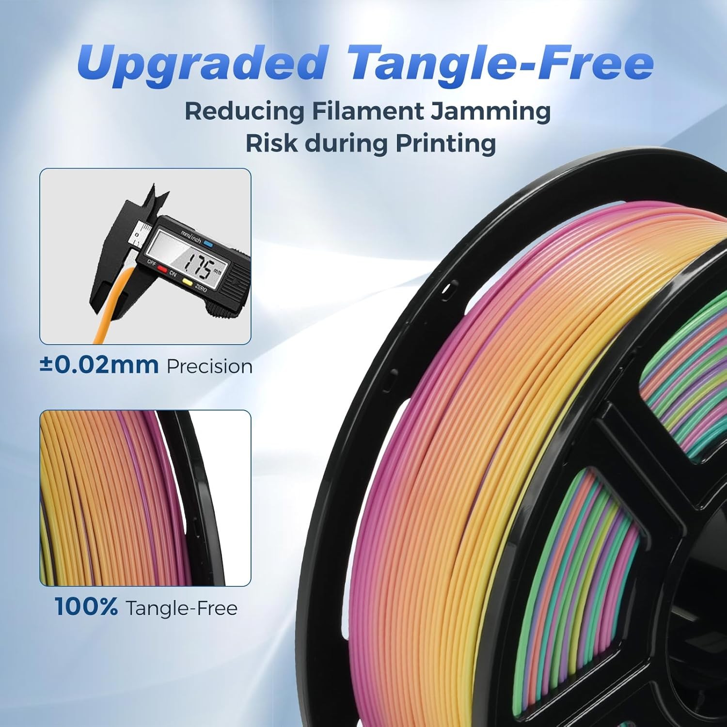FLASHFORGE Rapid PLA 3D Printer Filament 1.75mm 1KG Rainbow Candy Max 500mm/s