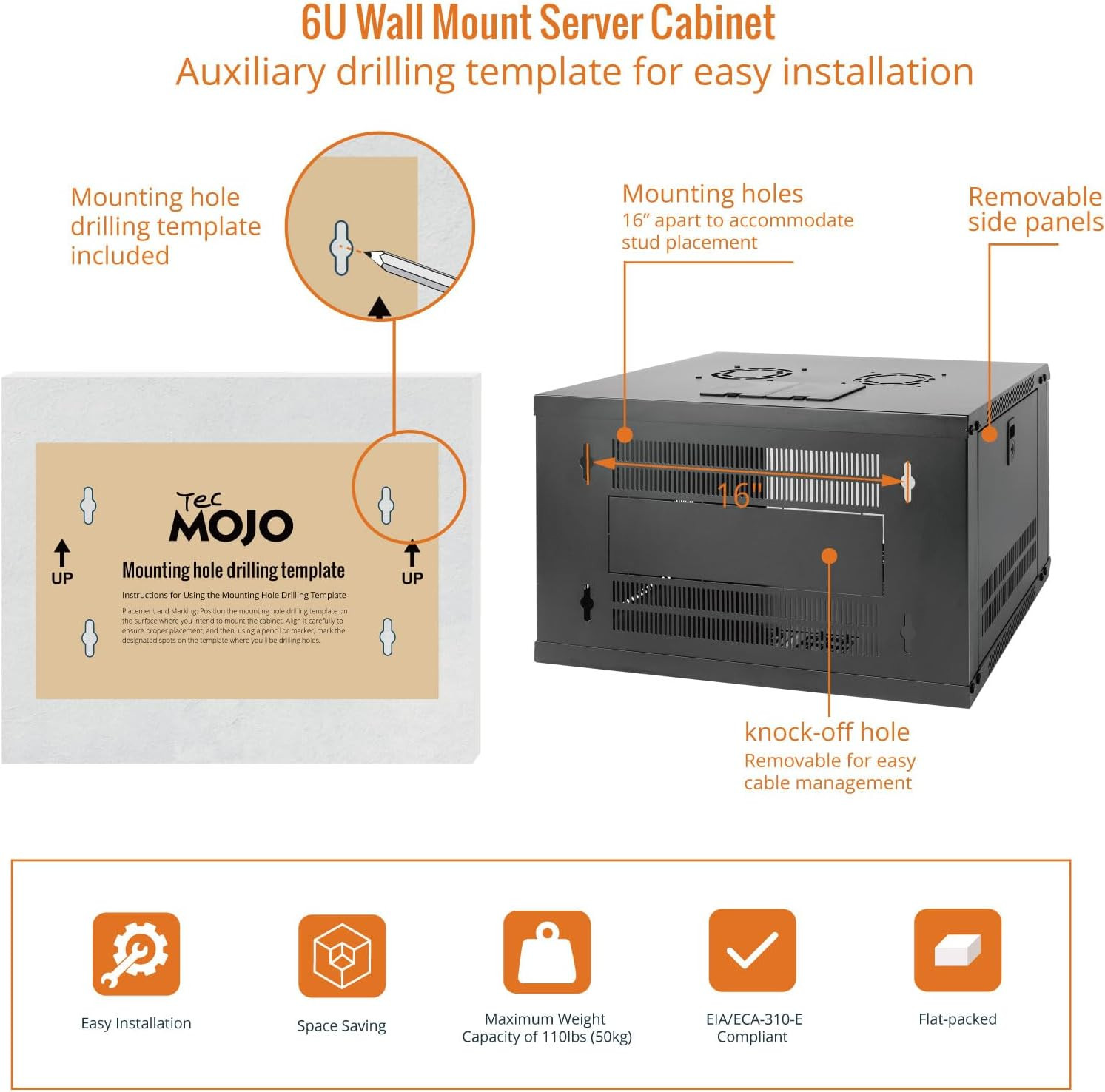 6U Wall Mount Server Cabinet IT Network Rack Enclosure Lockable Door and Side Pa