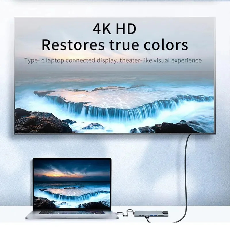 USB C Hub 8In1 7In2 7In1 Type C 3.1 to 4K HDMI Adapter with RJ45 SD/TF Card Read