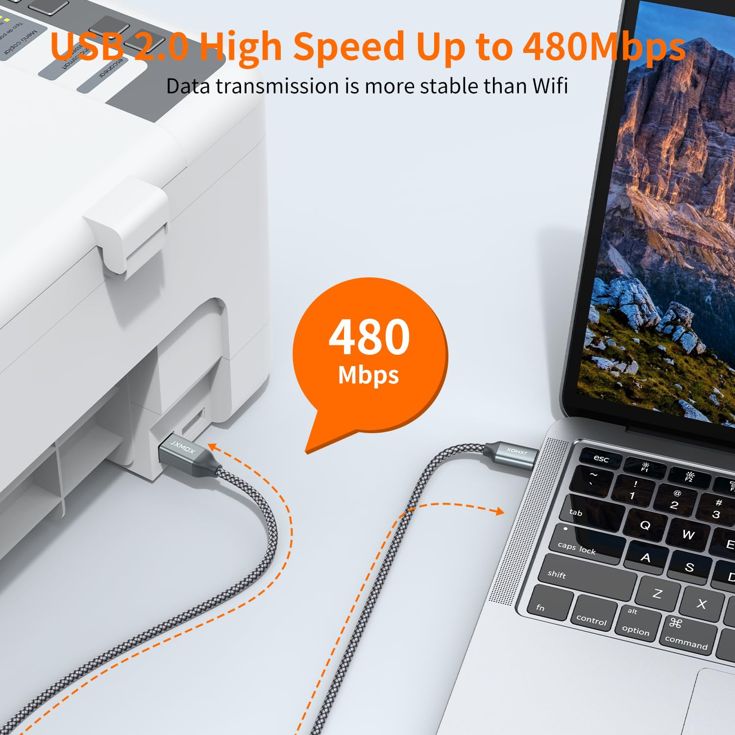 2PK USB B to USB C Printer Cable 6.6FT Nylon Braided for MacBook HP Canon Yamaha