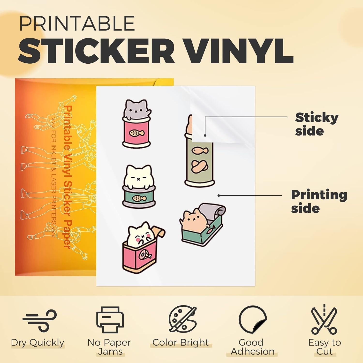 HTVRONT Printable Vinyl Sticker Paper 100 Sheets Glossy Waterproof Sticker Paper