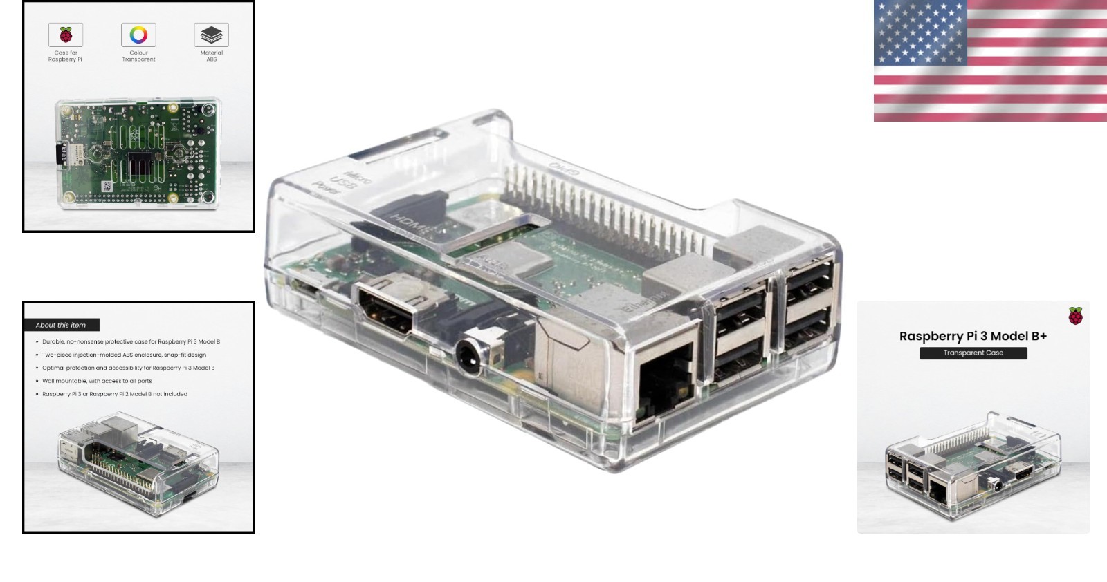 Elegant Transparent ABS Case for Raspberry Pi 3 Model B+ – Snap-Fit & Mountable