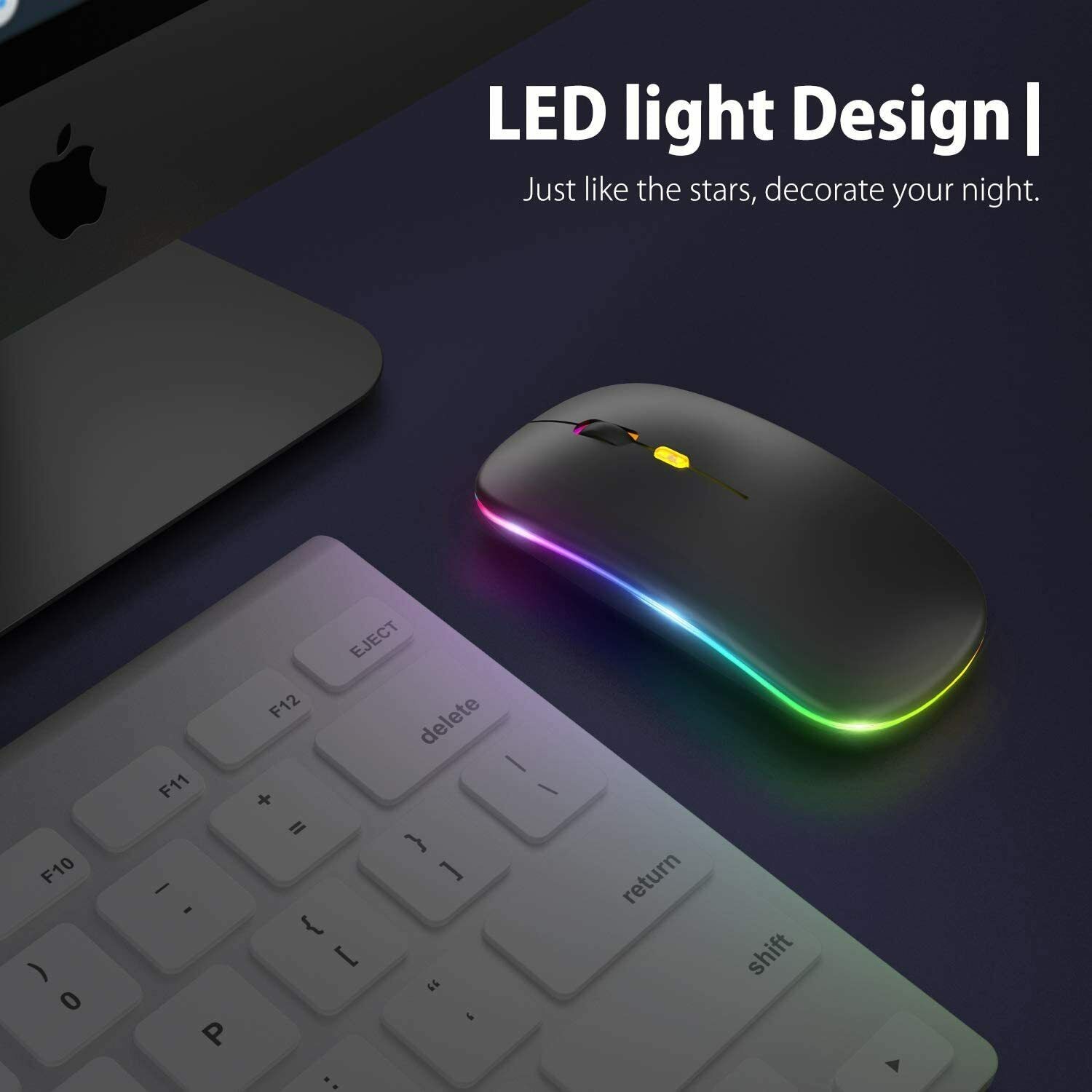 Rechargeable Slim Wireless Bluetooth 5.1 Mouse Dual Mode LED Mice iPad Laptop PC