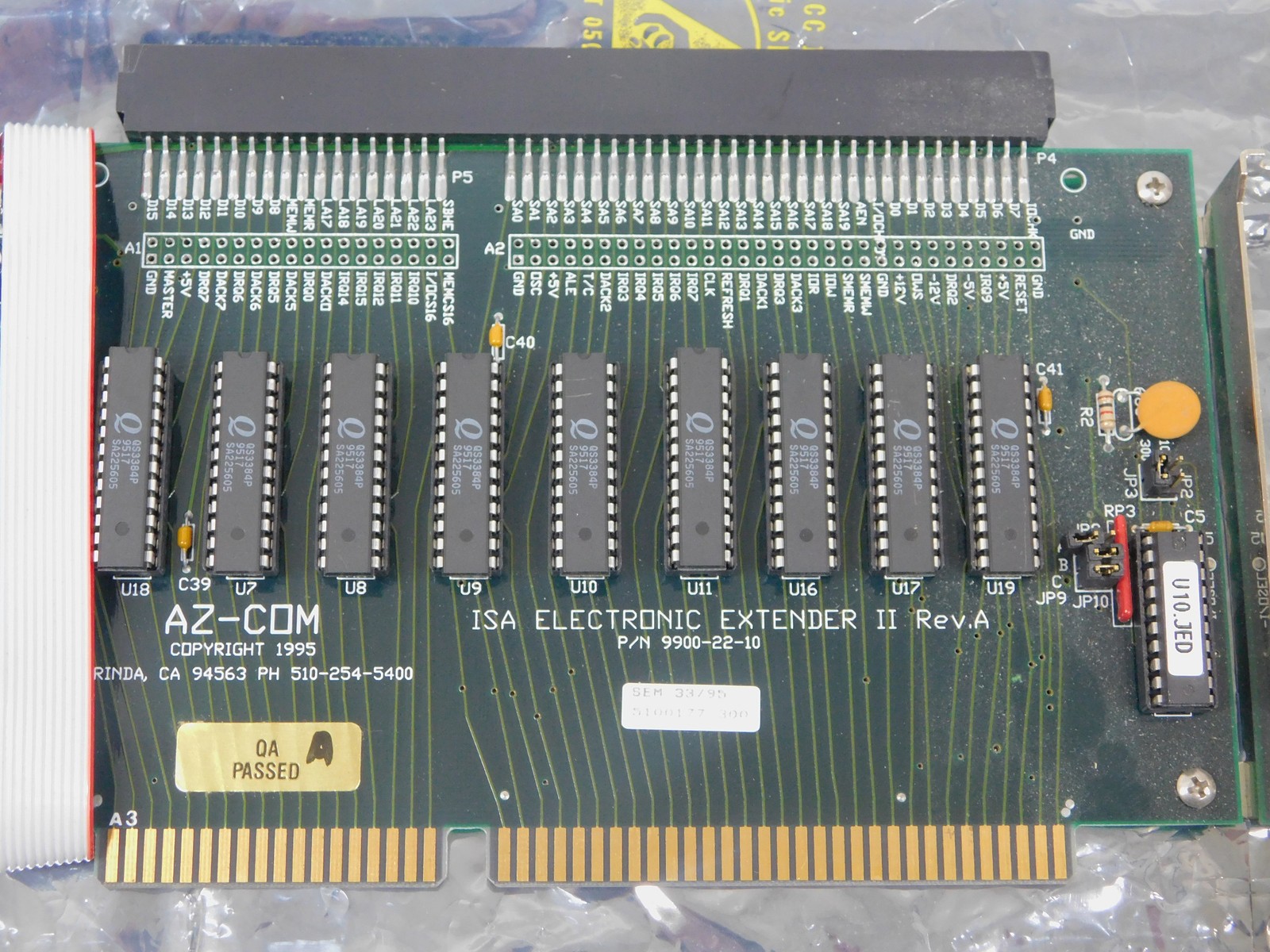 Az-Com ISA PC Extender II Board 9900-22-10 for Vintage 1995 IBM Computer