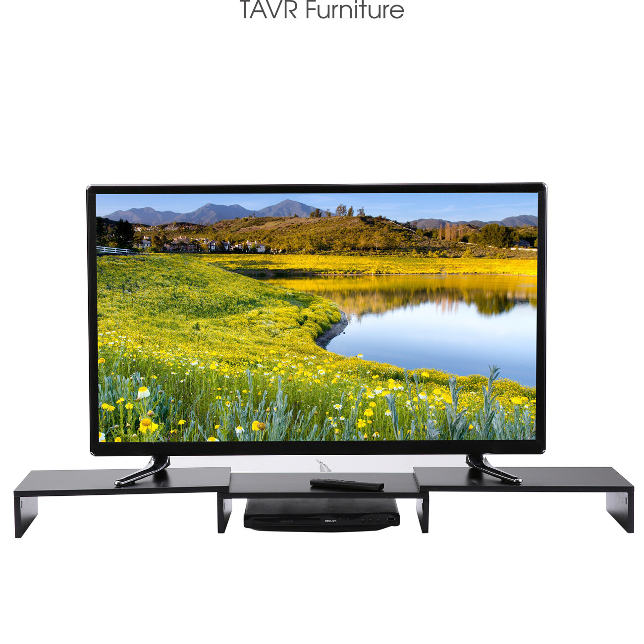 Wood Dual Monitor Stand Risers with Length and Angle Adjustable 3 Shelf