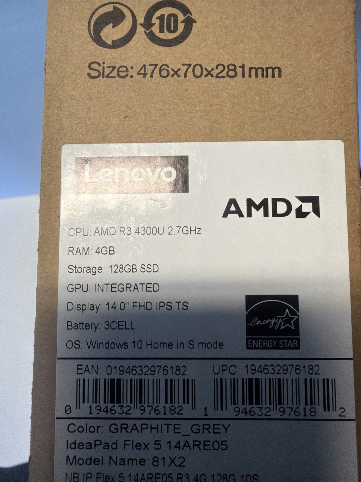 Lenovo IdeaPad Flex 5 14ARE05 14” (128GB SSD, AMD Ryzen 3 4300U, 2.7GHz, 4GB