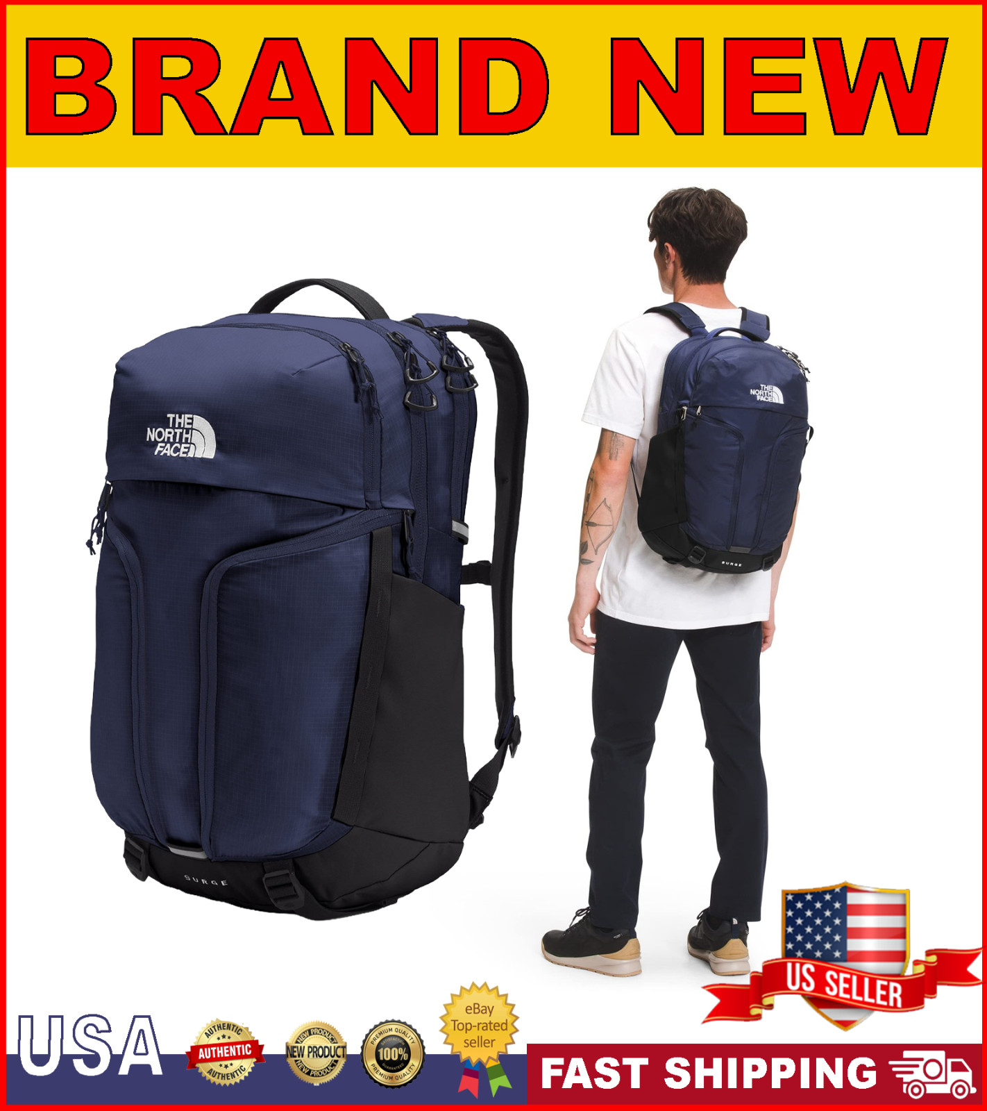 The North Face Surge Backpack, One Size, Tnf Navy/Tnf Black | Brand NEW
