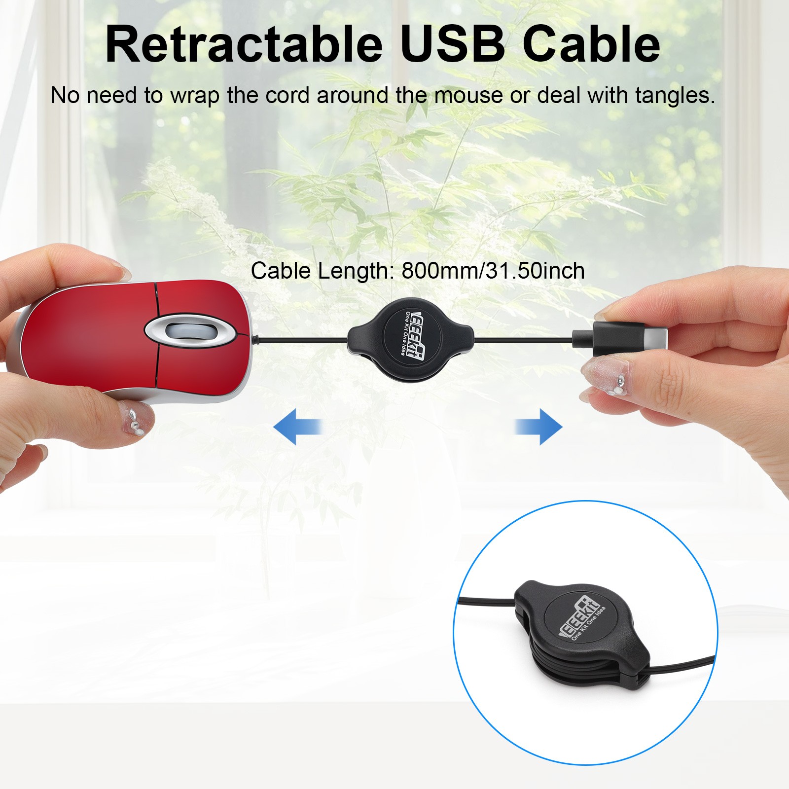 USB C Optical Mouse Mini Wired Mice w/ Retractable Cable for PC Computer Laptop