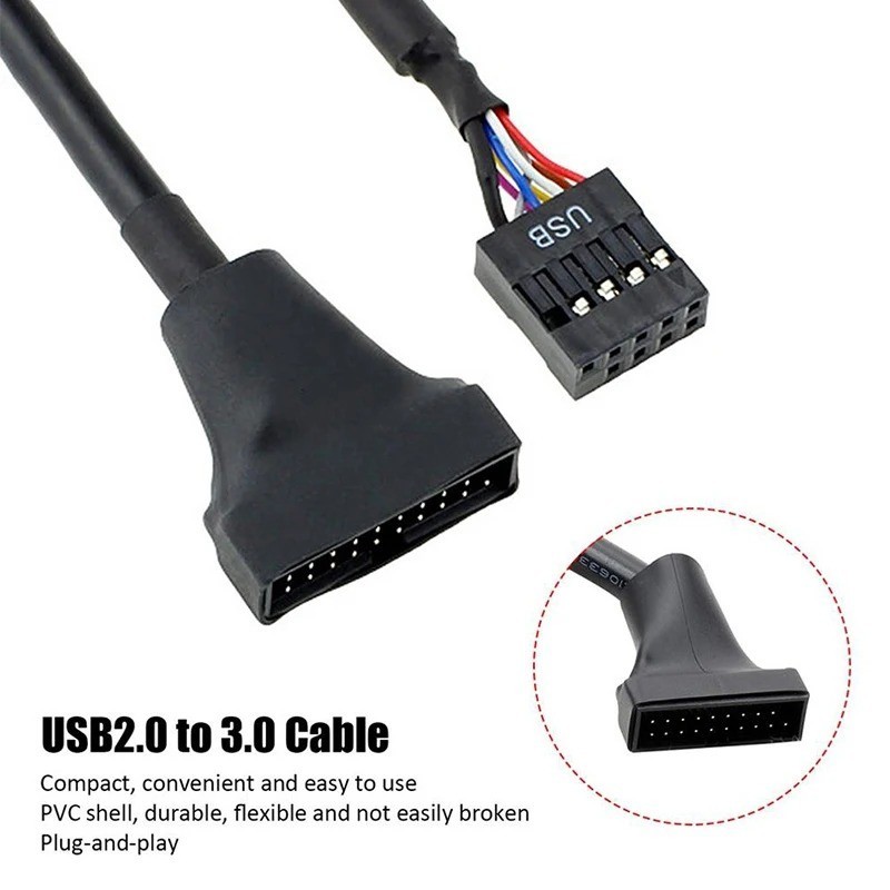 1pc USB 2.0 9-Pin Female to USB 3.0 20-Pin Male Motherboard Header Adapter Cable