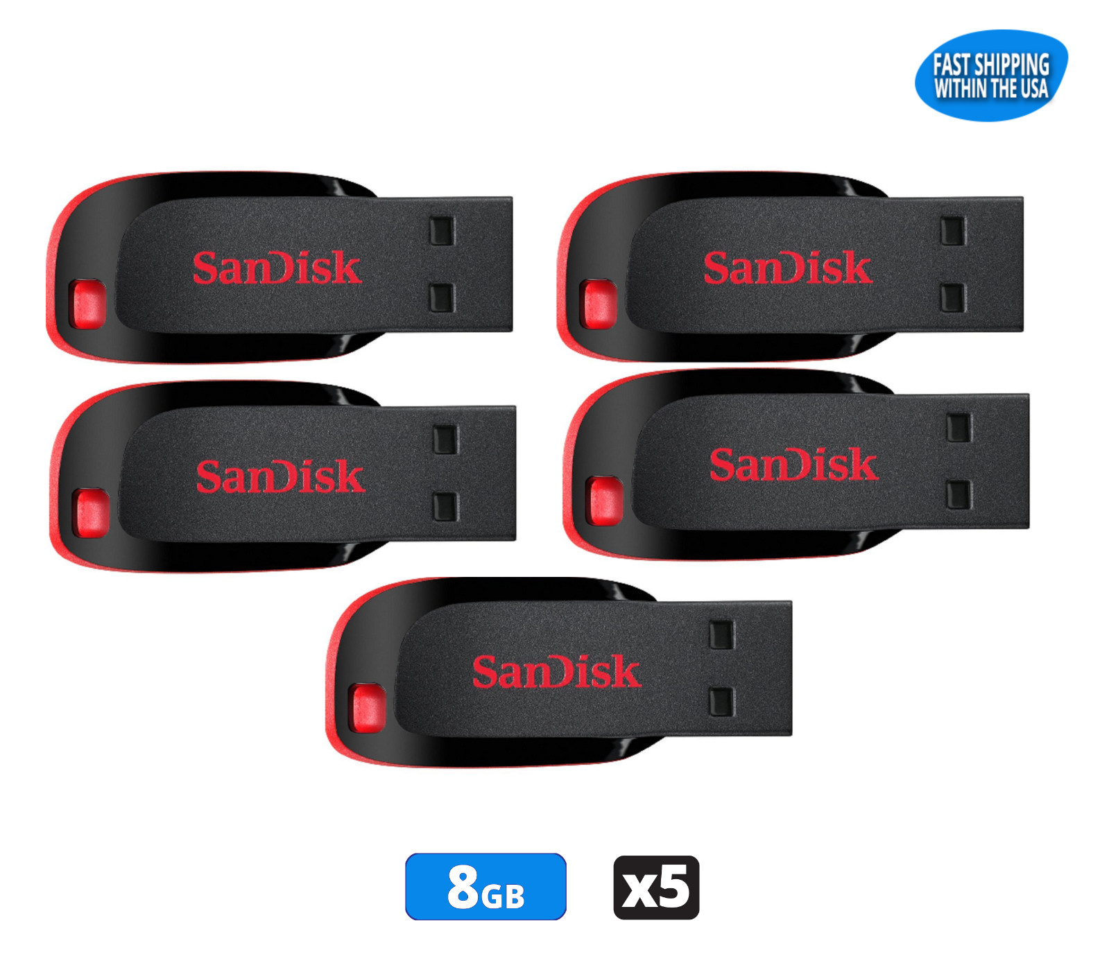 SanDisk Cruzer Blade 8GB USB 2.0 Flash Drive Thumb Drive Pen Drive (5 Pack)