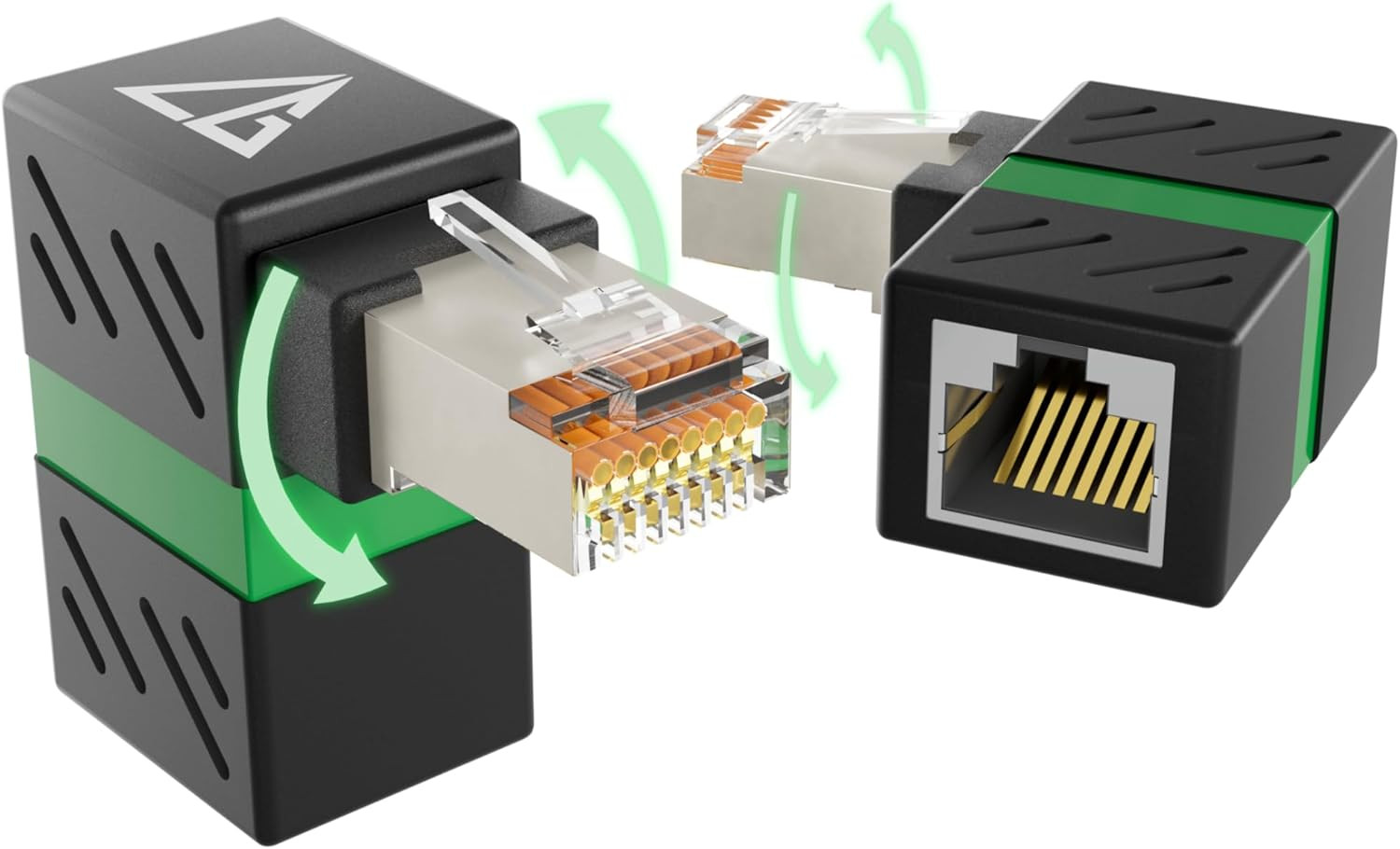 2-Pack 10Gbps 360° Rotatable Cat6A Right Angle Ethernet Adapter, 90-Degree RJ45