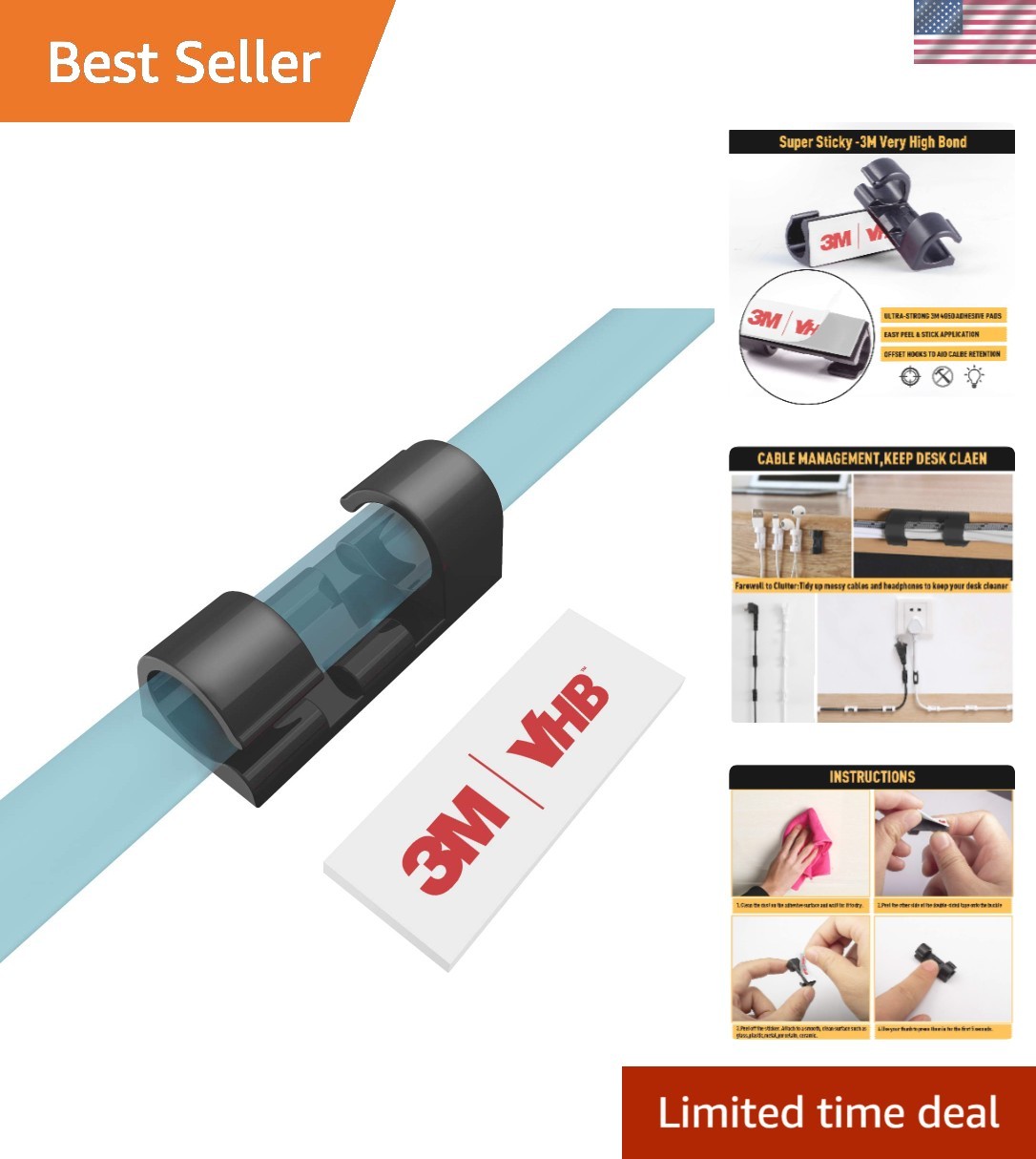 Versatile and Sturdy Cable Clips – 40 Pcs Self-Adhesive Organizer for All Cables