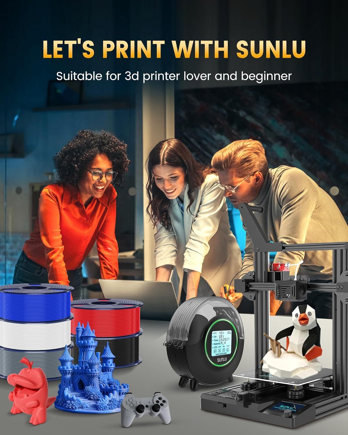 SUNLU PLA Plus 3D Printer Filament 1.75mm 1KG Accuracy +/- 0.02mm PLA+ Black