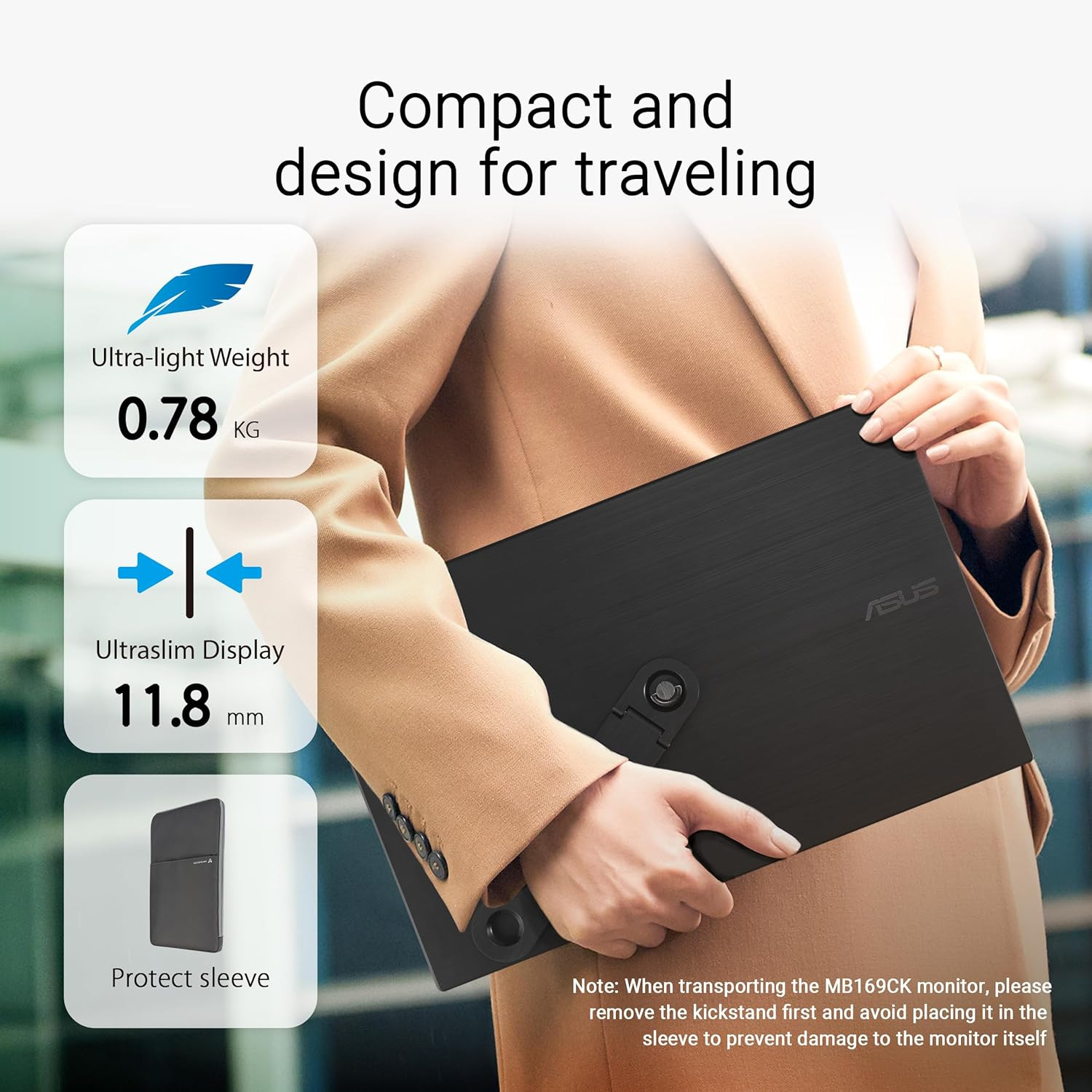 ASUS Zenscreen 15.6” Portable Monitor for Laptop (MB169CK) – Dual USB-C, Mini-Hd