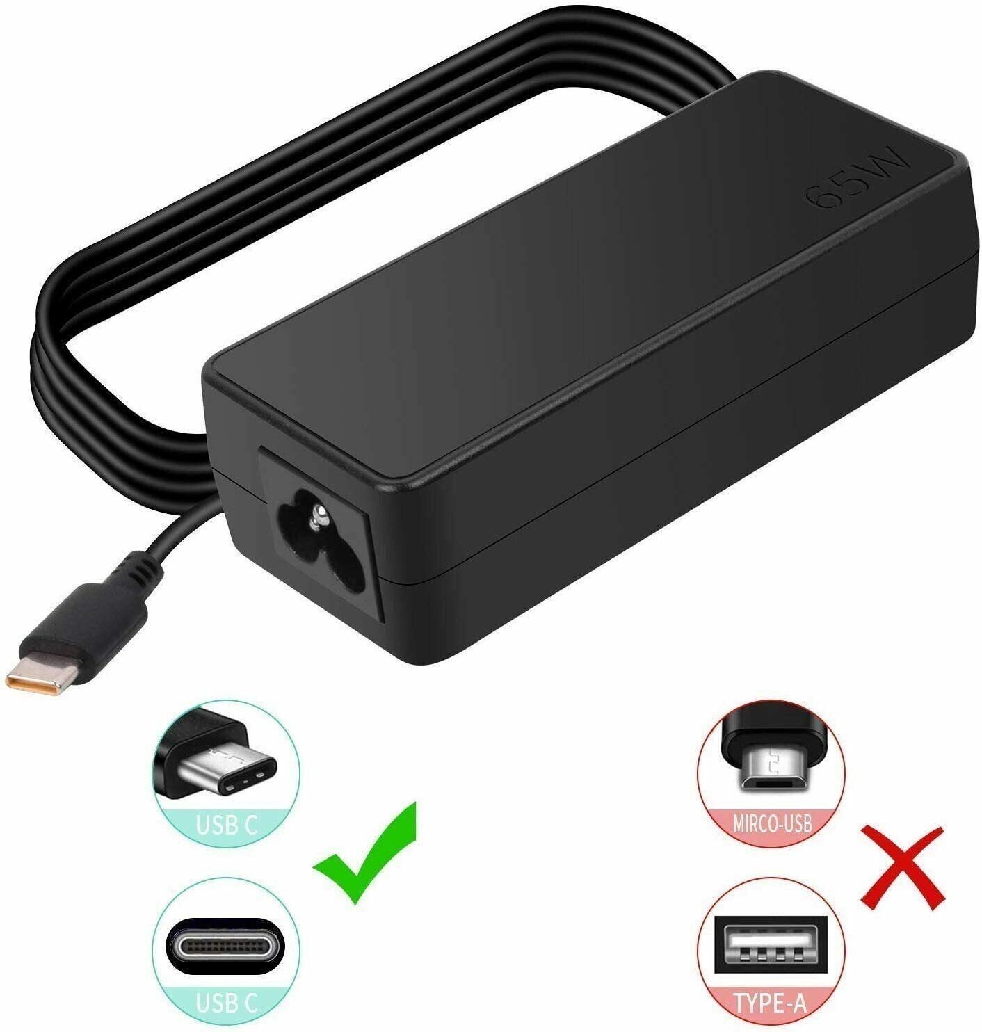 Genuine 65W USB-C Adapter for Lenovo ThinkPad E14 E15 T480s T490 T14 T15 X1 X13