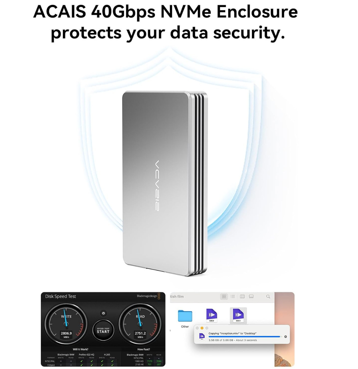 ACASIS 40Gbps M.2 NVMe SSD Enclosure with Aluminum Housing No Noise M.2
