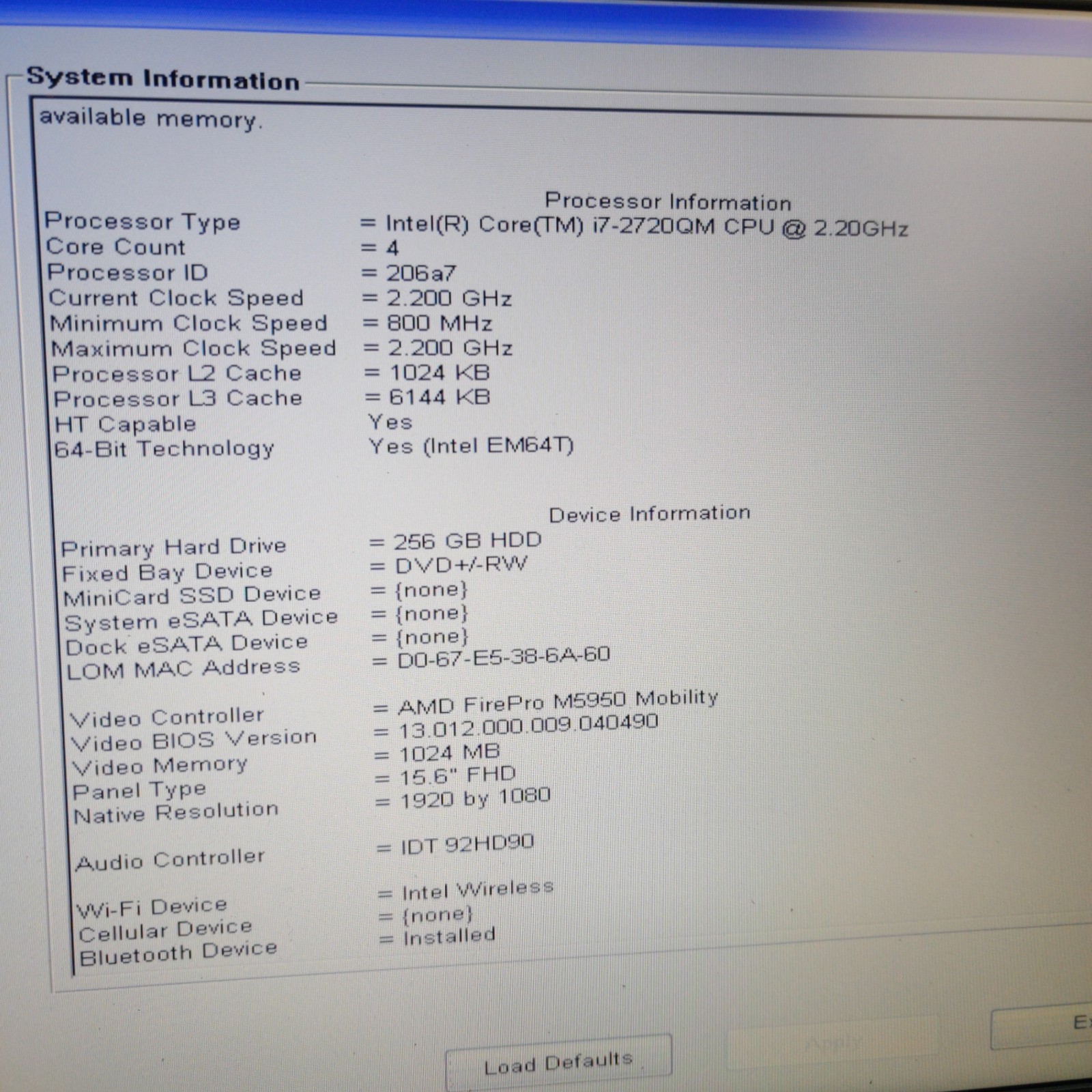 DELL PRECISION M4600 i7-2720QM @ 2.20GHz 8GB RAM 500GB M5950 GPU NO OS/AC *READ