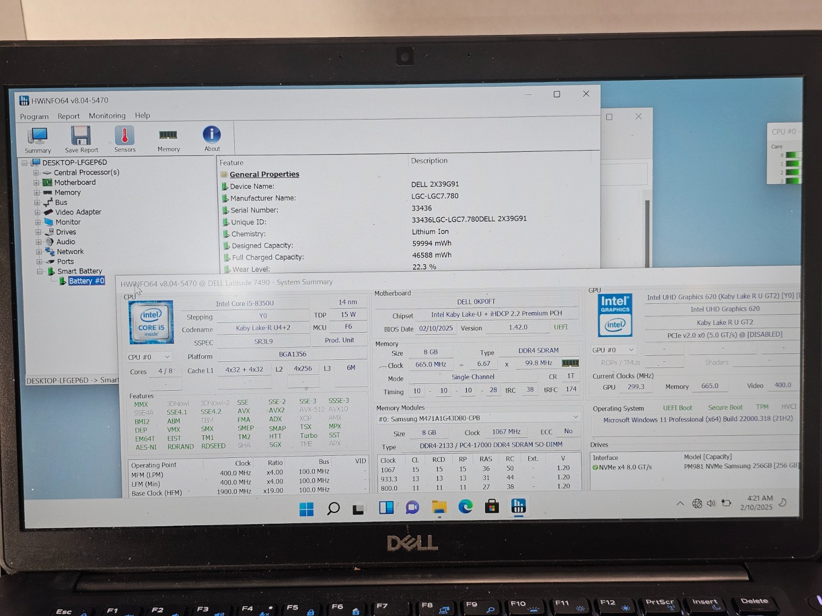 Dell Latitude 7490 14″ Laptop i5-8350U 1.70GHz 8GB RAM 256GB SSD Win11 #04