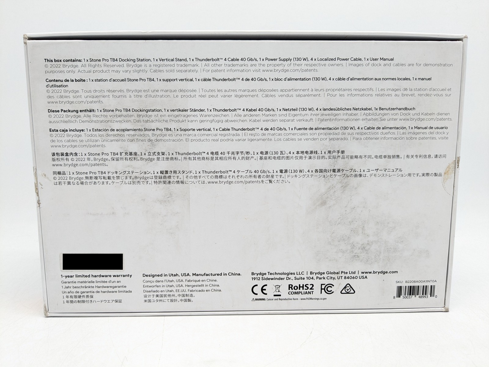 Brydge Stone Pro TB4 Thunderbolt 4 Universal Docking Station (B2208) Gray