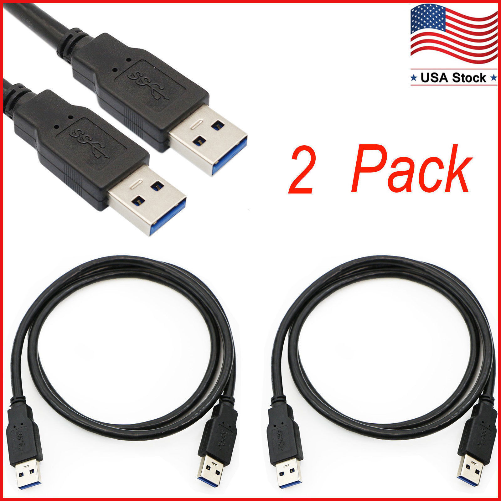 Cable Male to Male USB to USB Cable USB 3.0 Type A Male to A Male Cable 3FT US