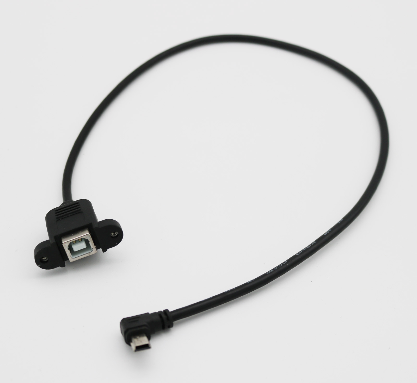 USB 2.0 B Female Panel Mount To Mini 5 Pin Male Right Angle Extension Cable 50cm