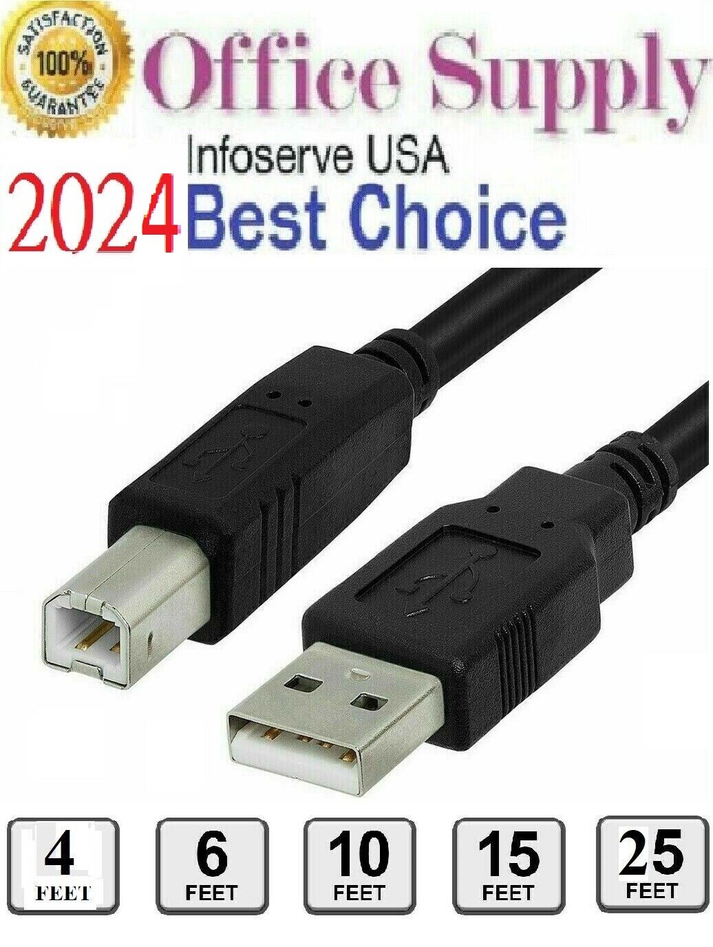 Printer Cable USB 2.0 Cable A Male – B Male 1ft,4ft,6ft,10ft,15Ft,25Ft, HP Epson