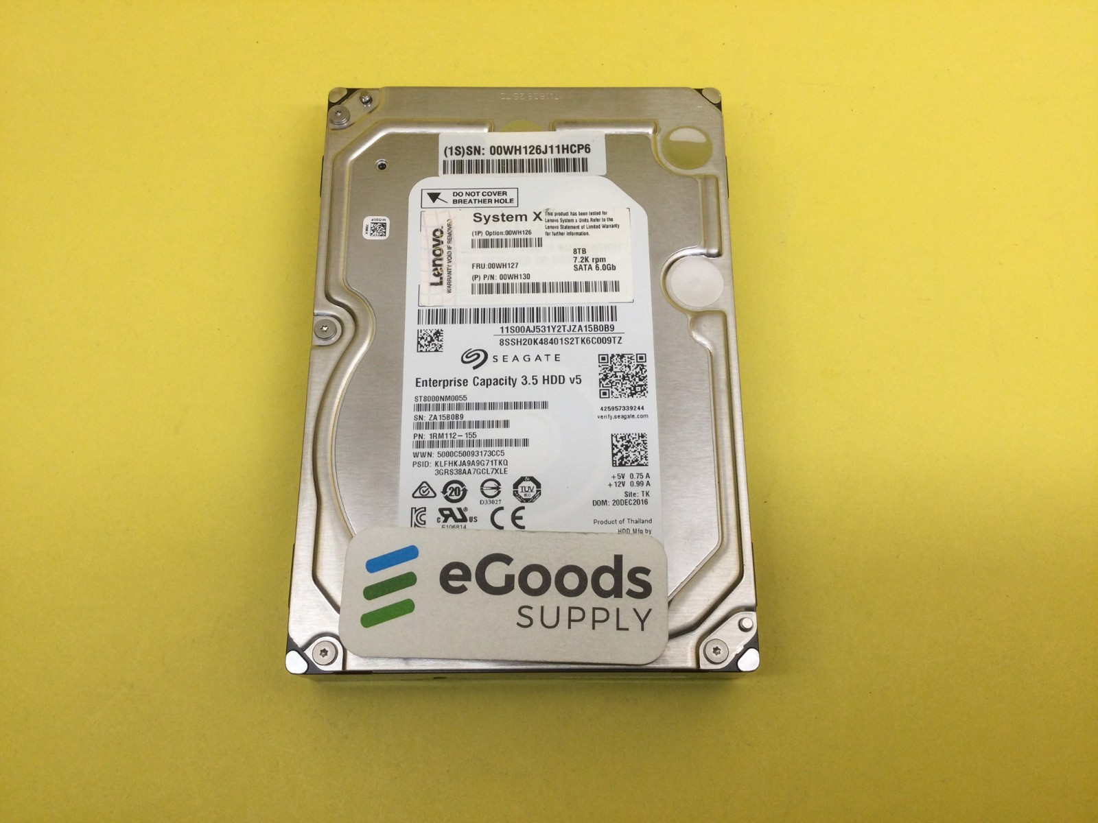 00WH127 Lenovo System X 8TB 7.2K SATA 6Gb/s 512e 3.5in HDD No Tray 00WH126