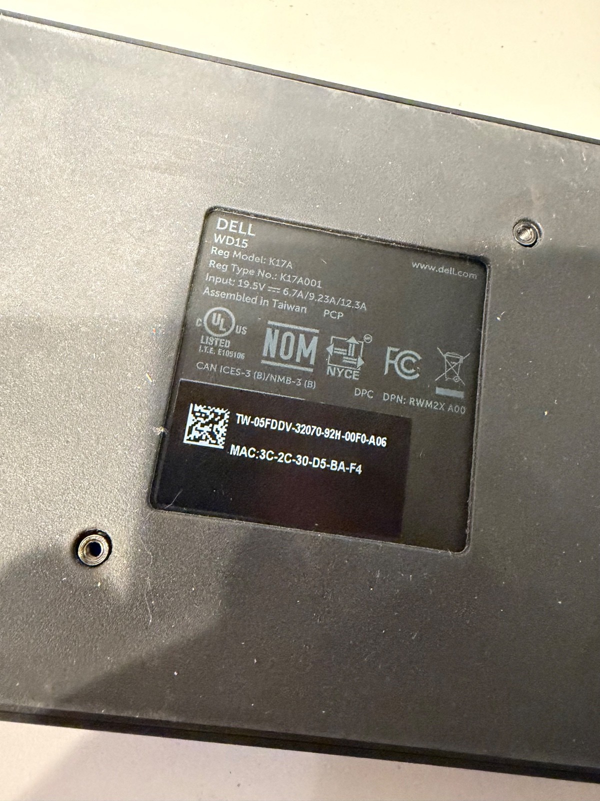 Dell WD15 K17A USB-C Dock Docking Station K17A001 w/ 130W AC Adapter