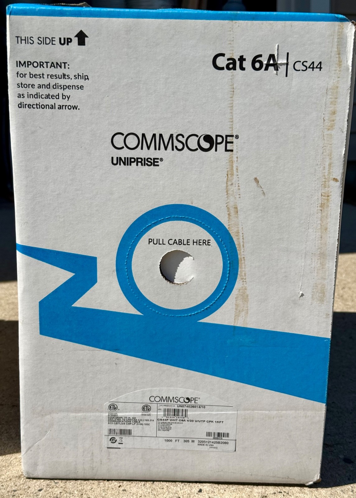 COMMSCOPE CS44P U/UTP, Cat 6A, 4/23 AWG Plenum, White 1000’