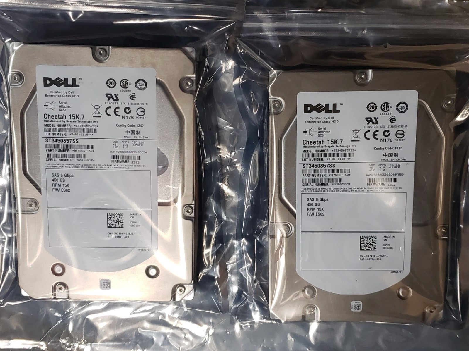 LOT OF 2 Dell Cheetah 15K.7 450GB SAS 3.5″ HDD ST3450857SS 6Gbps 9FL066