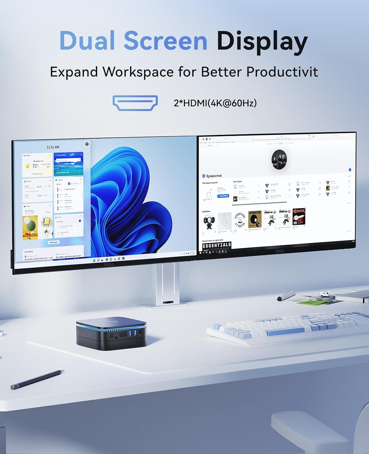 KAMRUI 4K Mini PC AK1Plus, Intel N5030 12GB LPDDR4 256GB M.2 SSD Win11 PRO WIFI5